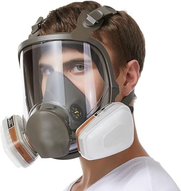 Wiederverwendbare Vollgesichtsmaske, Vollgesichts-Atemschutzmaske, Staubgasmaske, austauschbare Doppelfilter zum Lackier...