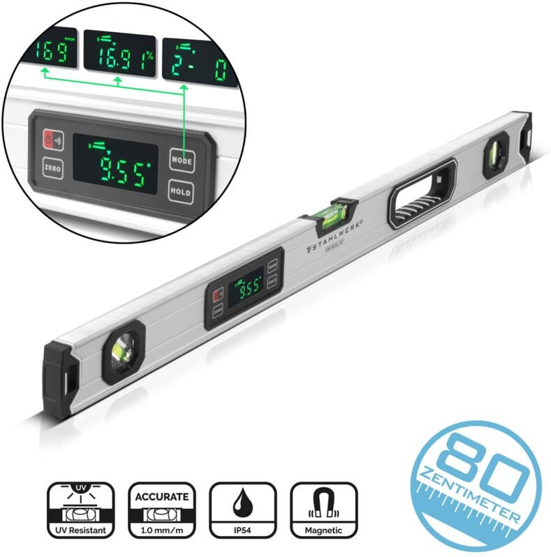 STAHLWERK Digitale Wasserwaage DW-800 ST aus Aluminium mit 800 mm Länge