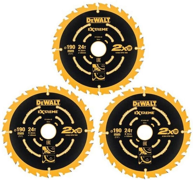 Zubehör - 3-teiliger Satz Sägeblätter 190x30 mm, 24 Zähne DT10399 - Dewalt