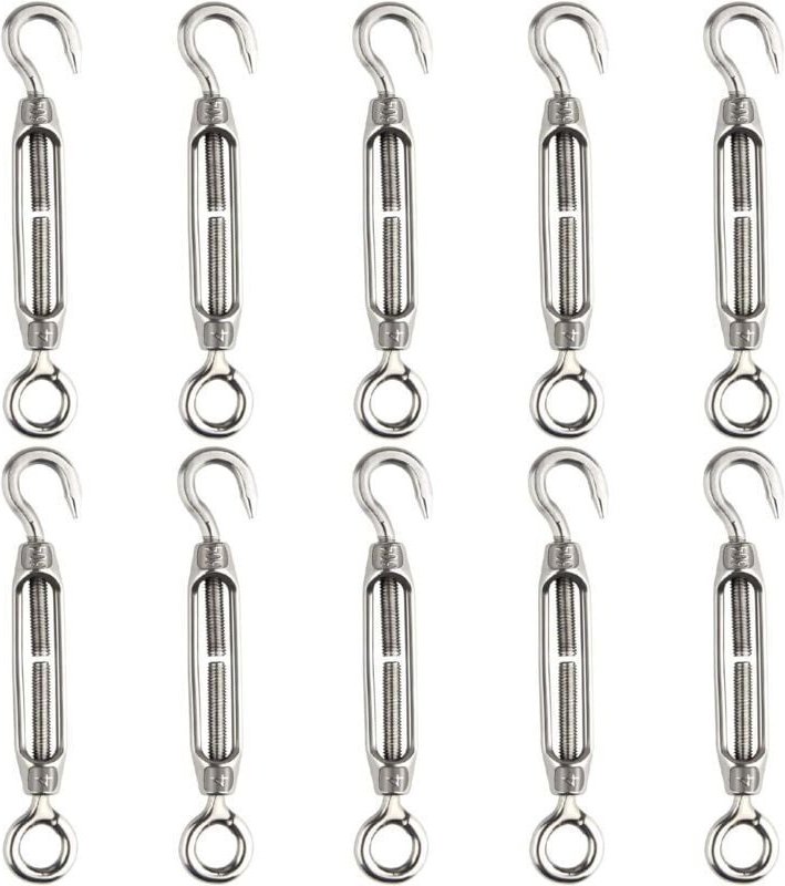 10 Stück Spannschloss-Drahtspanner 304 Haken und Öse Verstellbares Spannschloss M4 Edelstahl-Spannschloss-Set Heavy Duty