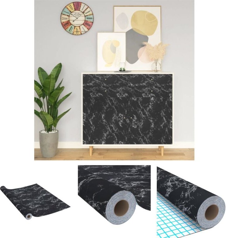 The Living Store Selbstklebende Möbelfolie Schwarz Steinoptik 500x90 cm pvc - Fensterfolie - Schwarz