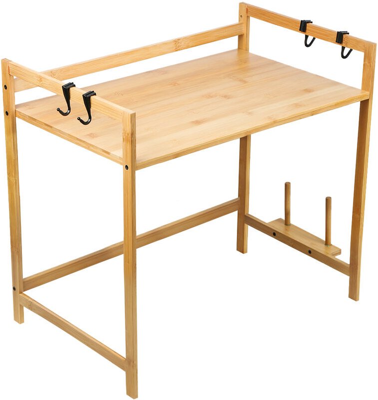 Mikrowellenhalter,Küchenregal,2-lagiger Mikrowellenständer aus Bambus, Mikrowelle Regale,Toaster Stand Regal,mit 4 Haken...