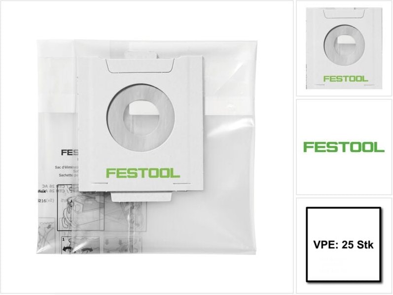 Ens-ct 36 AC/25 Entsorgungssack 25 Stück (5x 496215 ) für Absaugmobile ct 36 mit Autoclean - Festool