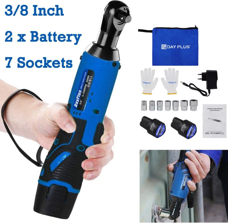 Dayplus - Schnurloser Elektro Akku Ratschenschl ssel 3/8' Winkelschrauber 2 Akkus 120Nm