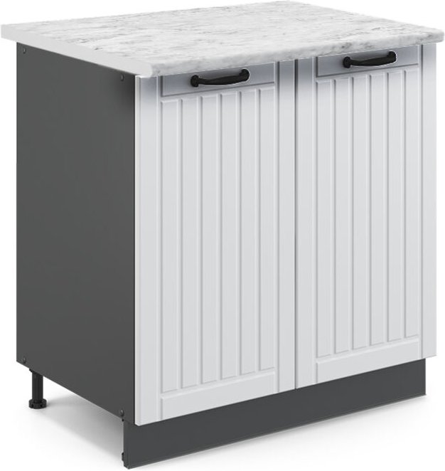 Vicco - Spülenunterschrank Fame-Line, Weiß Landhaus, 80 cm mit Regal, ap Marmor