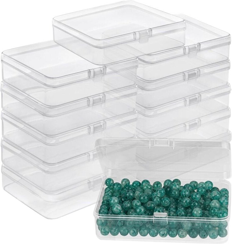 Thumbnail - Kleine, durchsichtige Aufbewahrungsbox aus Kunststoff mit Klappdeckel (12er-Pack) – L11,2 x B8,3 x H2,8 cm – Mini-Aufbew...