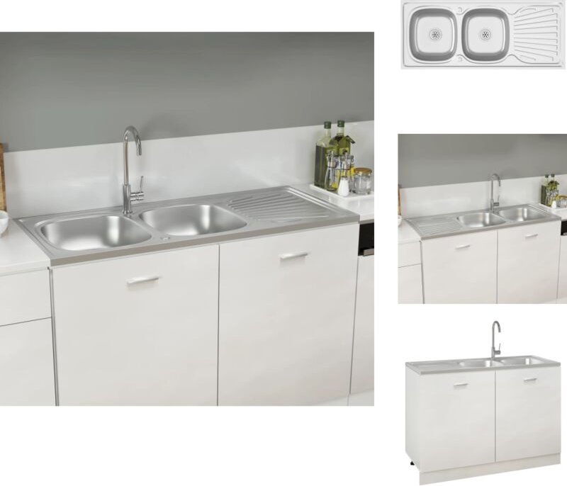 Küchenspülen & Spülbecken - Living Doppelspüle Silbern 1200x600x155 mm Edelstahl - Silber