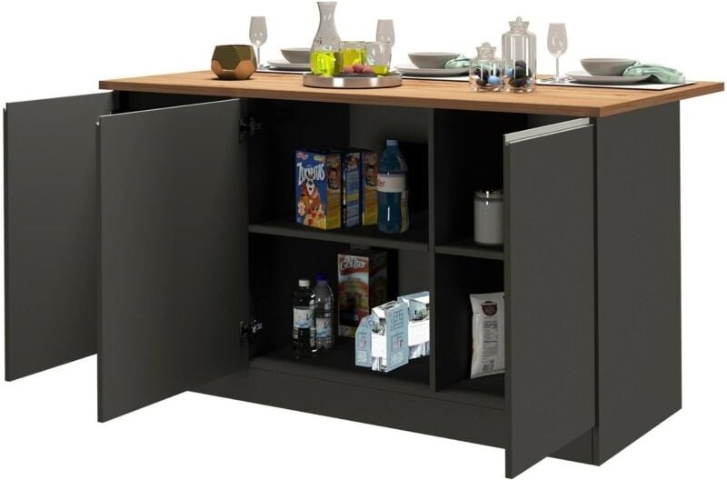 Kücheninsel Patrizio, zusätzlicher Ablagetisch, 3-türiger Küchenschrank, 100 % Made in Italy, 155 x 90 x 90 cm, Anthrazi...