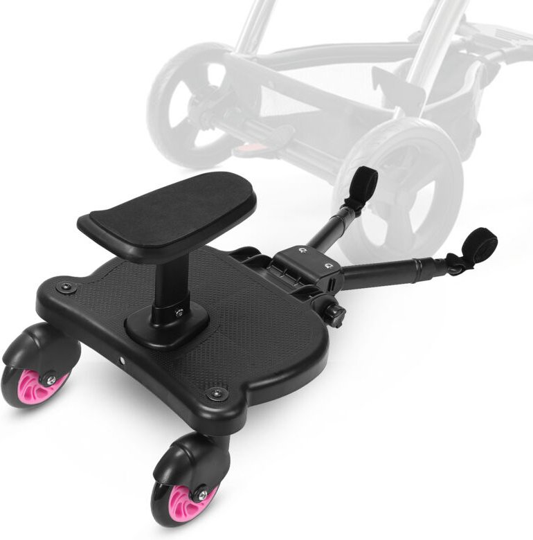 SWANEW Buggy board Upgrade Universal Stehbrett Kiddy Trittbrett Kinderwagen Zubehör mit Sitz Rosa