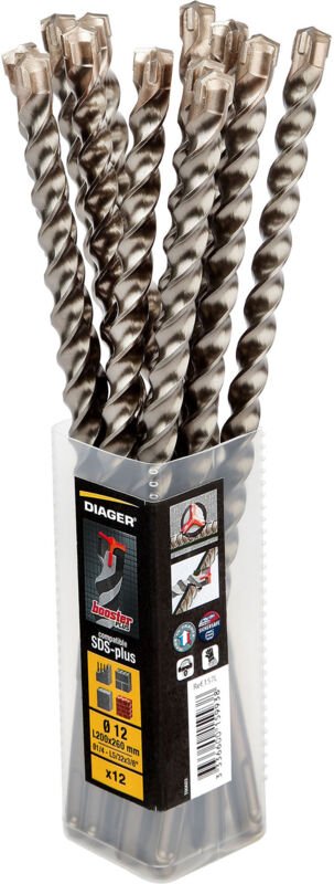 Pack mit 12 Betonbohrern Booster-plus 3 Schneiden SDS-plus - 157L Ø 6 Länge nützlich 150 Gesamtlänge 210