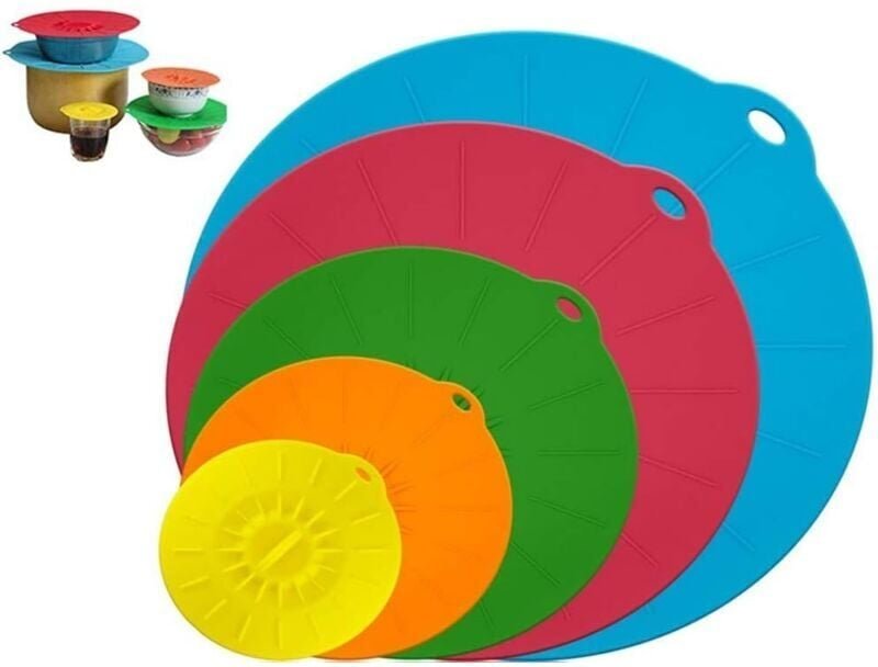 Silikondeckel, 5 Stück, verschiedene Größen, Silikondeckel zum Frischhalten, für Schüsseln, Pfannen, Teller, Tassen, Öfe...