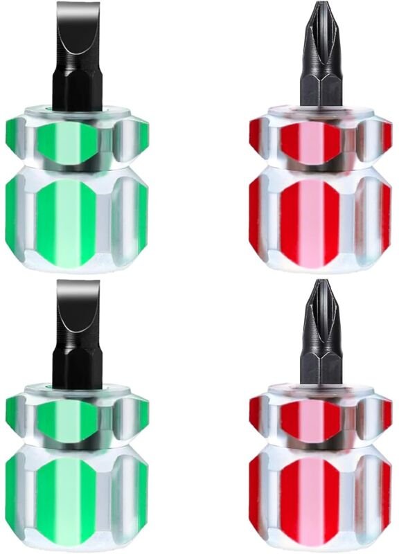 Jalleria - 4-teiliges Mini-Schraubendreher-Set für Nähmaschinen, kurz, mit Flachkopf und Kreuzschlitz, kleine Nähwerkzeu...