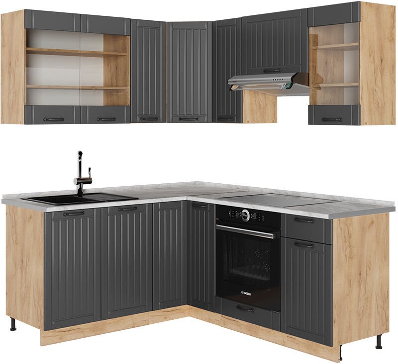 Eckküche Fame-Line, Dunkelgrau, 190 x 60 cm , AP Marmor, Vicco