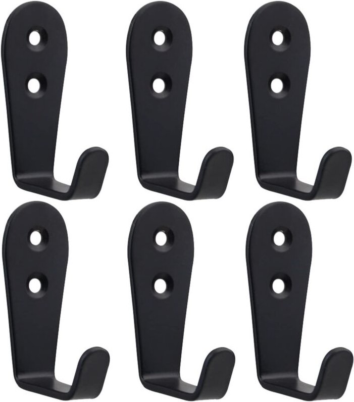 6 schwarze Wandhaken aus Edelstahl, robuste Kleiderhaken aus Metall, groß, L-Wandhaken, individuell für Eingangsbereich,...