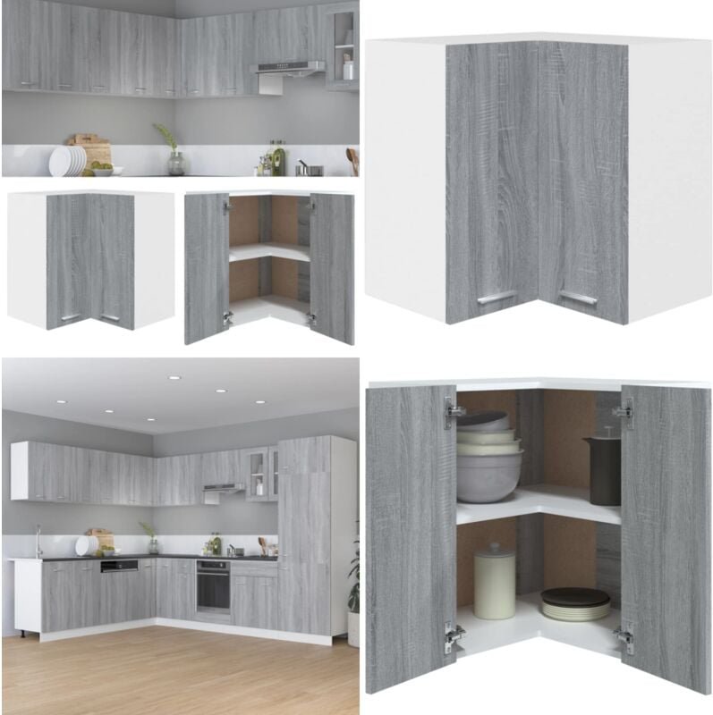 Eck-Hängeschrank Grau Sonoma 57x57x60 cm Holzwerkstoff - Küchenregal - Eckschrank - Aufbewahrungsschrank - Holzschrank -...