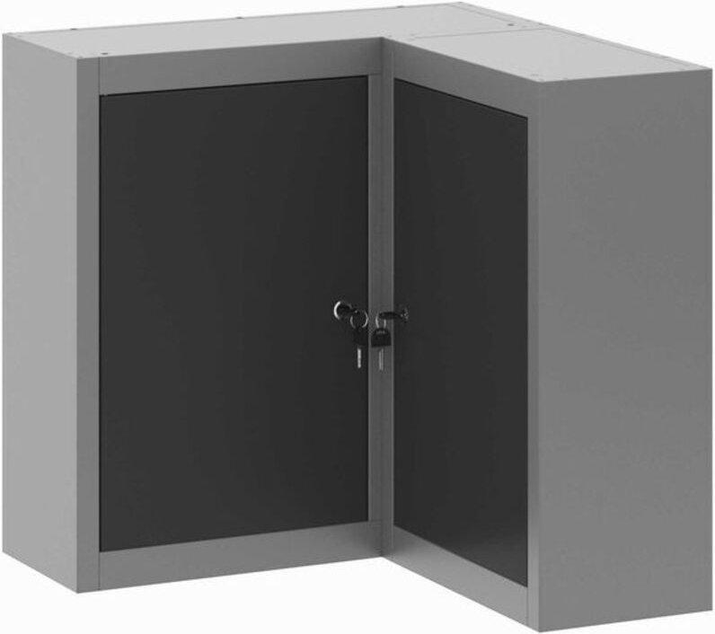 Eckwerkzeugschrank aus schwarzem Stahl zur Wandmontage, abschließbar