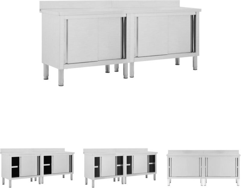 Arbeitsschränke mit Schiebetüren 2 Stk. 200x50x(95-97) cm Edelstahl - Gastronomie - The Living Store