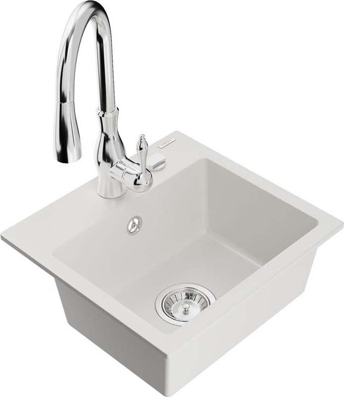 Milo 1-Becken-Granit-Spüle mit Mischbatterie Savita, Weiß - 6505-20-672601-00 - Mexen