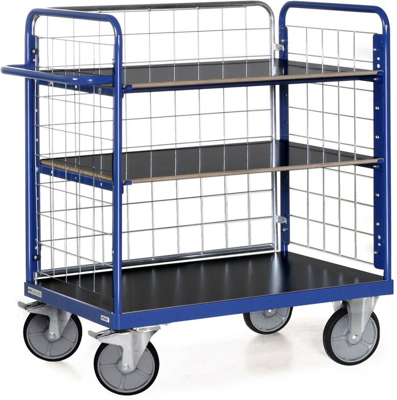 Protaurus Etagenwagen F600 mit 3 Ladeflächen und 3 Gitterwänden 1200mm hoch 1200x800mm