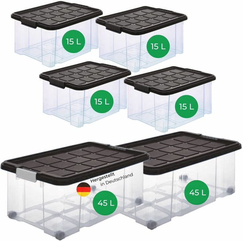 Novatool Aufbewahrungsbox Aufbewahrungsbox mit Deckel 2x45 L + 4x 15L