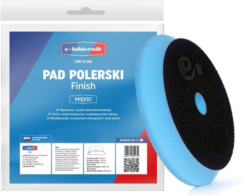 Polierpad Soft 150mm mit Klett 125mm Schwammscheibe Finish e-lakiernik