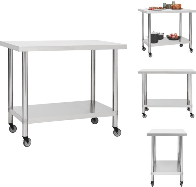 Vidaxl - Gastronomie - Living Küchen-Arbeitstisch mit Rollen 80x60x85 cm Edelstahl