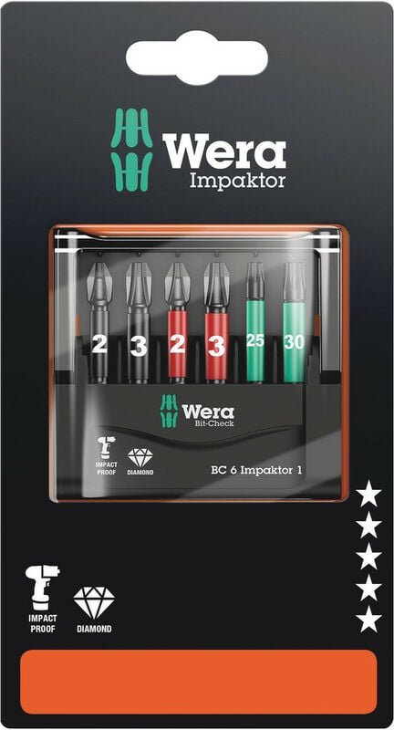 Mini-Check imp dc 50 mm ph/pz/tx 05073890001 Bit-Set 6teilig Kreuzschlitz Phillips, Kreuzschlit - Wera
