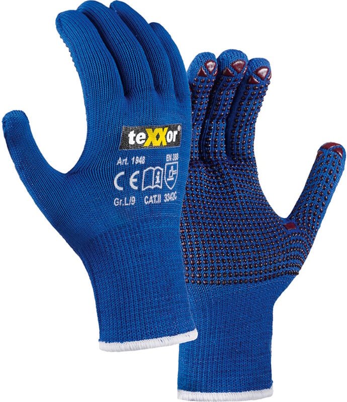 teXXor® Schnittschutz-Feinstrickhandschuhe, Blau/rote Noppen