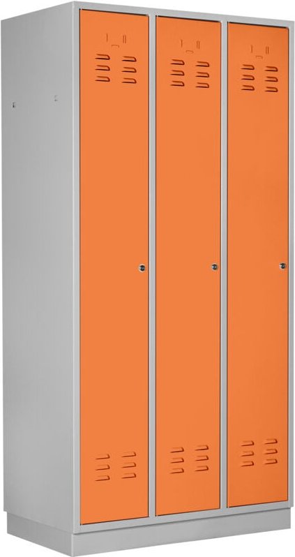 Umkleideschrank / Spind 3-türig, ral 7035/2008, Lichtgrau/Orange, 178x89x50cm - ADB