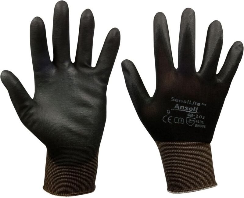 SW-Stahl 11562L Nylon Feinstrickhandschuhe Größe 10/XL I schwarze Arbeitshandschuhe 10 Paare mit PU-Beschichtung