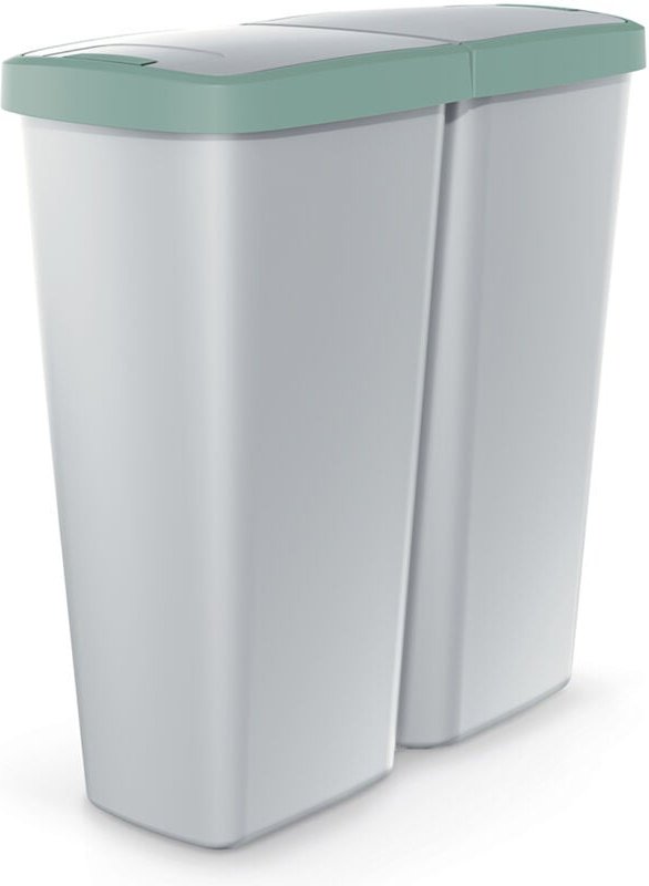 MONZANA® Mülleimer Küche 50L 2 Fächer mit Deckel Druckknopf Abfalleimer Büro Papierkorb Biomüll Gelber Sack Mülltrennsys...