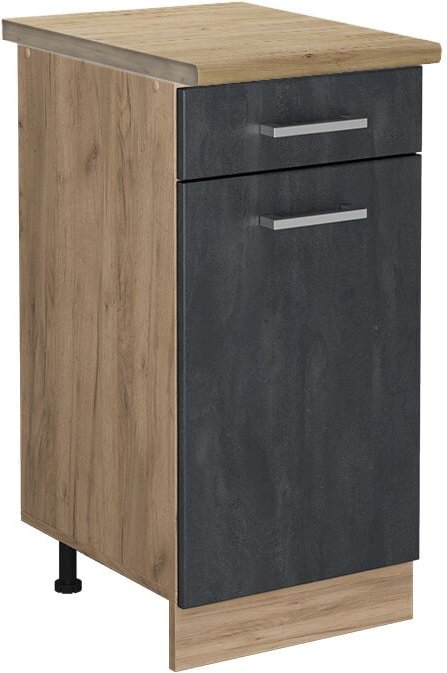 Vicco - Küchenunterschrank R-Line, Schwarz Beton, 40 cm ap Eiche