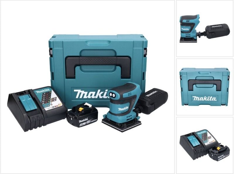 Makita DBO 480 RM1J Akku Schwingschleifer 18 V 112 x 102 mm + 1x Akku 4,0 Ah + Ladegerät + Makpac