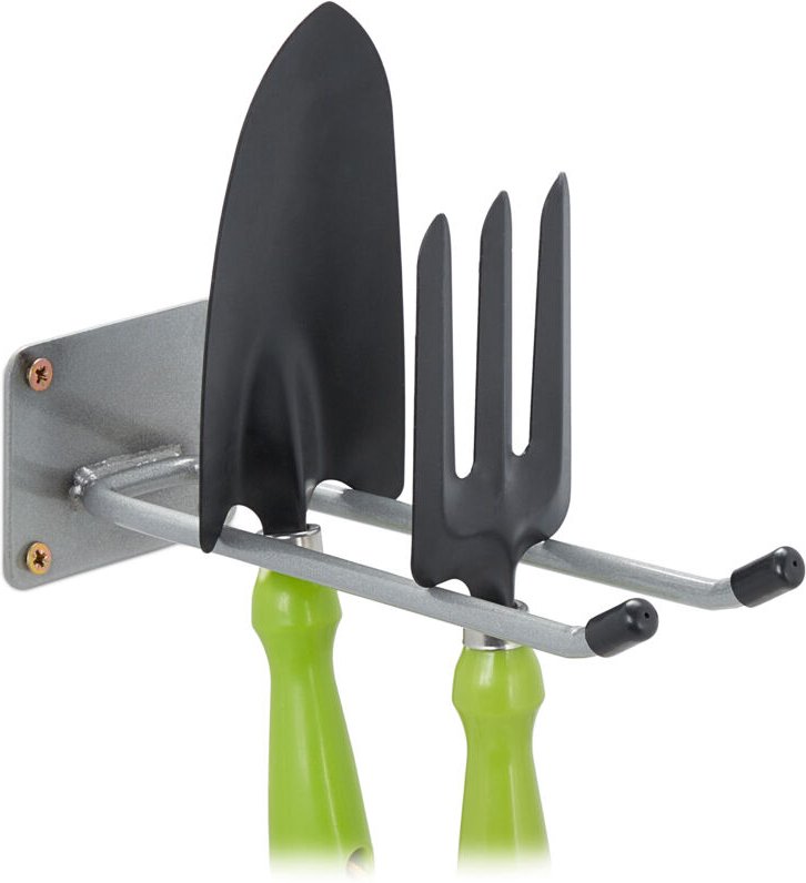 Relaxdays - 4 x Wandhaken, 24 cm lang, Doppelhaken Wand, Gerätehalter für Garage, Werkstatt & Keller, Besenhalter aus St...