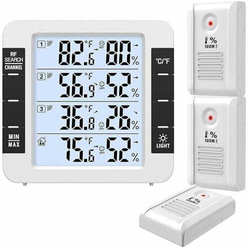 Thermomètre Intérieur Extérieur, Thermomètre Connecté avec 3 Capteurs Sans Fil, Surveiller Humidité et Température (℃/℉)...