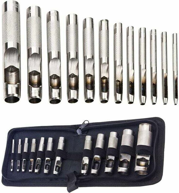 Leder-Hohlstanzer, Keksausstecher, Stanzwerkzeug-Set, für Leder, Uhrenarmband, Leinwand, Öse 3–19 mm (Metall), 12-tlg