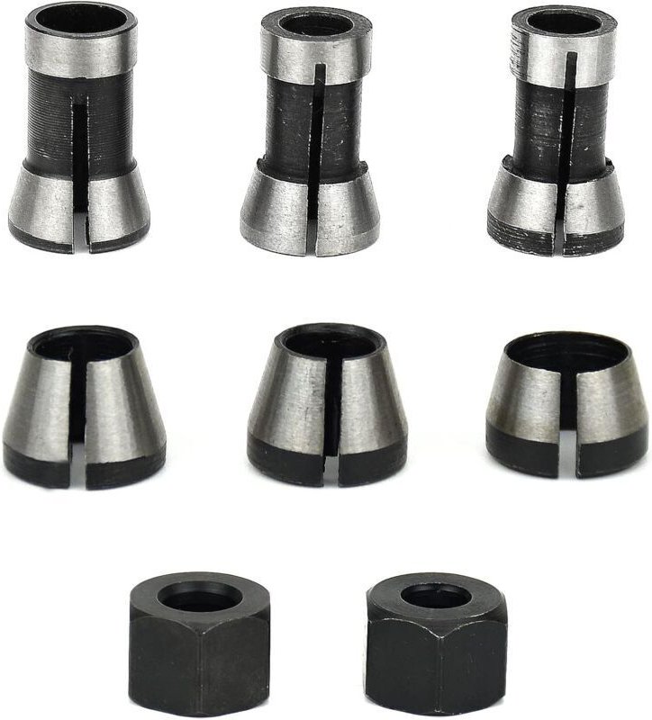 Fräsfutter – 6er-Set, Bündigfutter-Spannzange (6 mm, 6,35 mm, 8 mm), Oberfräsen-Spannzange, Spannzangenadapter