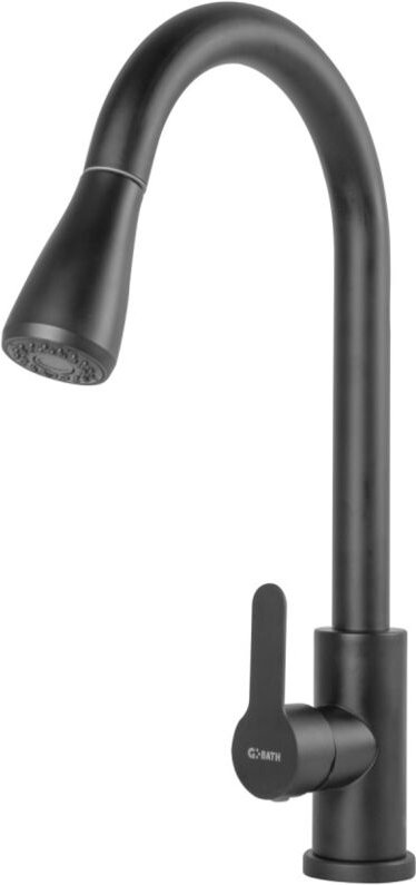 Greenice - Messing/Zink-Küchenarmatur, schwarz, heißes und kaltes Wasser, Schläuche, hoher Auslauf, Einhebel [QLI-FA-441...