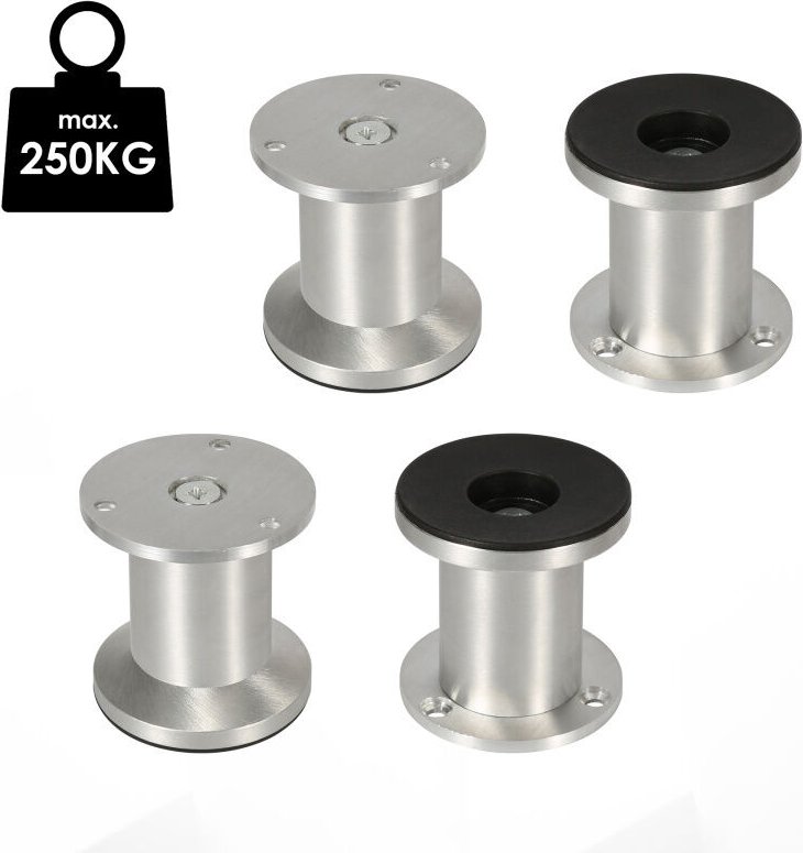 Thumbnail - 4er Set Möbelfüße Sockelfuß Tischfuß Möbel Aluminium,Höhe:80 mm, Durchmesser: 40 mm, Höhenverstellung: 15 mm - Swanew