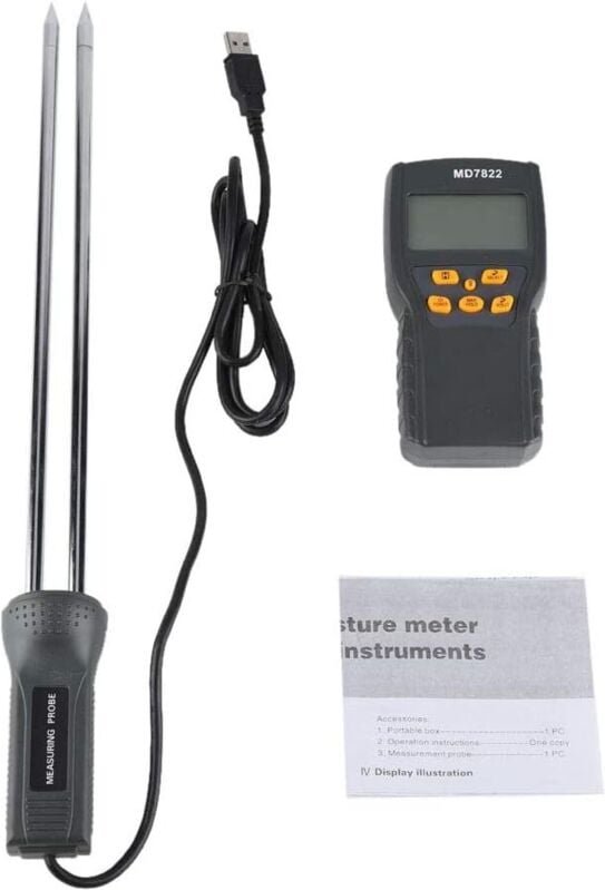 Multifunktionales Feuchtigkeitsmessgerät für Lebensmittel, abnehmbare Sonde, 2 % – 30 % Luftfeuchtigkeit und -10 60 °C T...