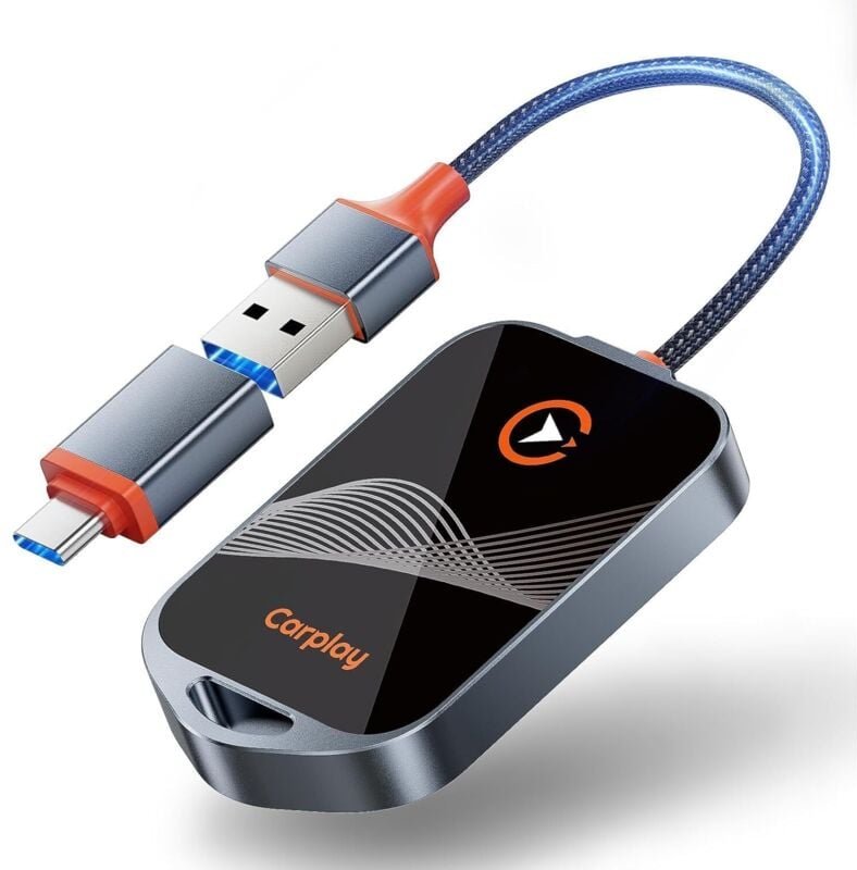 Kabelloser CarPlay-Adapter, 2-in-1-Kabelloser CarPlay-Adapter für Plug-and-Play, Konvertieren Sie kabelgebundenes in kab...