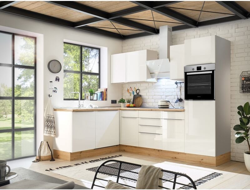 Küche Küchenzeile Winkelküche Marleen Premium 280 cm Weiß Artisan Eiche Respekta