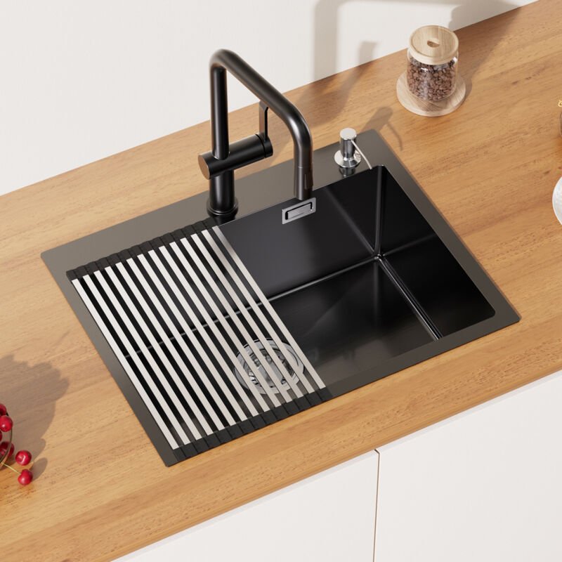 Thumbnail - Edelstahl Küchenspüle 58 x 45 cm Einbauspüle, Küchenspülbecken für ab 65cm Unterschrank, Edelstahlspüle, inkl. Seifenspe...