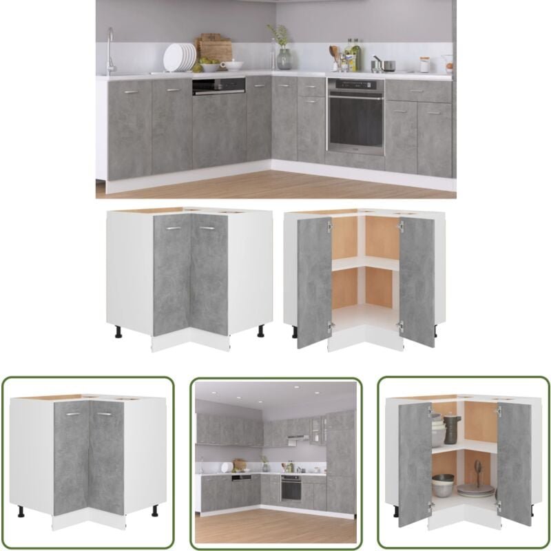 Eckunterschrank Betongrau 75,5x75,5x81,5 cm Holzwerkstoff - Küchenmöbel - Eckschränke - Holzschrank - Betonschwarz - Woh...