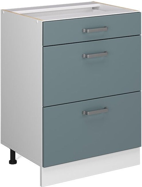 Küchenunterschrank R-Line, Blau-Grau, 60 cm mit Schubladen, ohne Arbeitsplatte Vicco