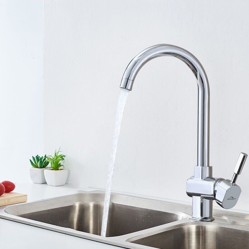 Hochdruck Wasserhahn Küche 360° Drehbar Küchenarmatur Hohe Biegung Armatur Spültischarmatur Einhebelmischer chrom - Aipe...