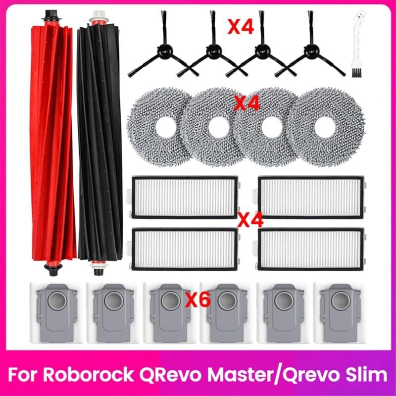 Staubsaugerzubehör für Qrevo Master/Qrevo Slim Roboterstaubsaugerteile, Hauptseitenbürstenfilter, Wischpads, Staubbeutel