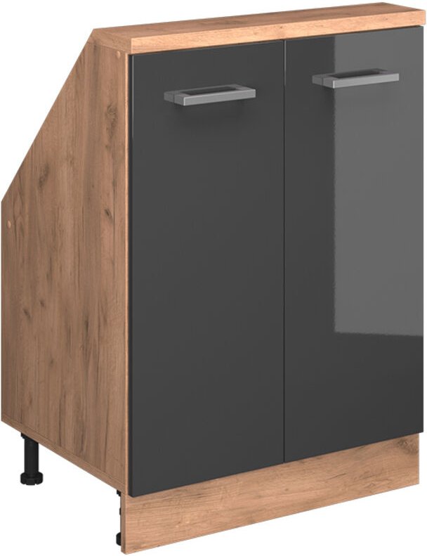 Dachschrägenschrank Rion, Anthrazit Hochglanz/Goldkraft Eiche, mit 2 Türen, Vicco