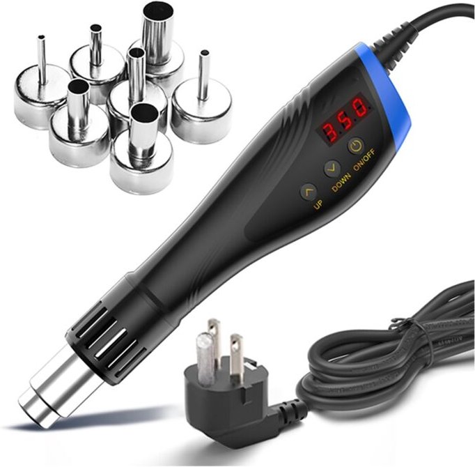 600 w Hand-Heißluftschweißgerät-Set mit 7 Düsen, LCD-Digitalanzeige – Thermogebläse zum Löten – US-Stecker