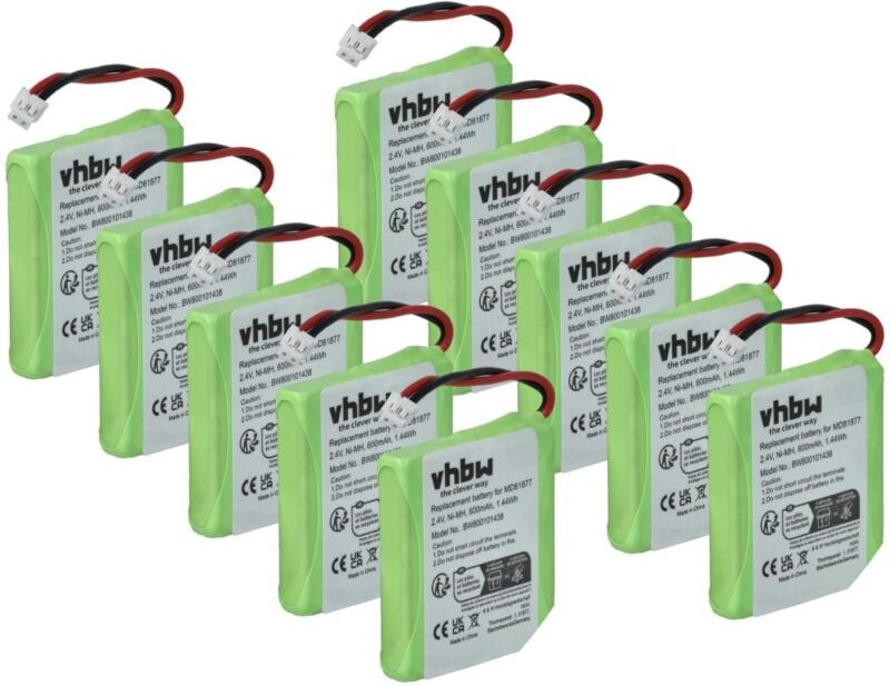 Vhbw - 10x Akku kompatibel mit bt Verve 410 red, 410 single, 410 quad, 410 black, 410, 410 sms schnurlos Festnetz Telefo...
